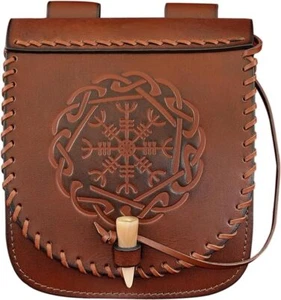 Mittelalter Ledertasche Renaissance geprägt Gürteltasche für Herren Damen - braun - Bild 1 von 12