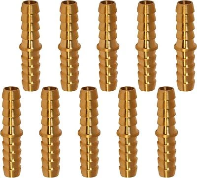1/4"in 10 Pcs Brass Hose Barb Mender Joiner Splicer Adapter Coupler Pipe Fitting - Image 1 of 4