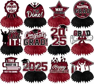12Pcs Maroon Graduation Decorations Class of 2025 Honeycomb Centerpieces Grad... - Picture 1 of 6