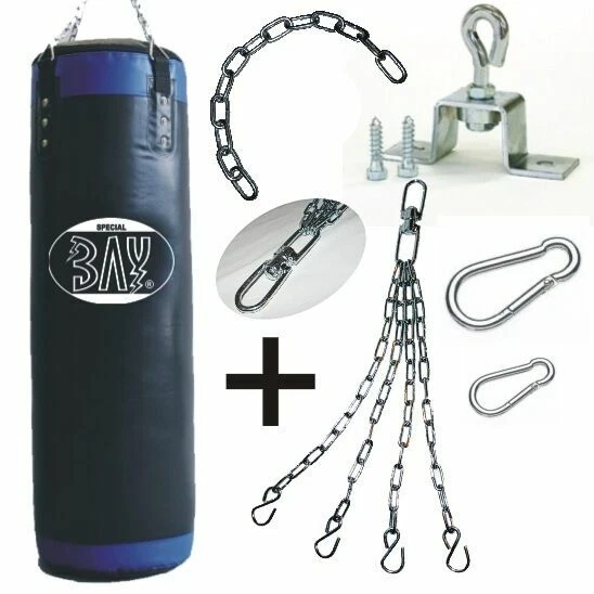 BAY® 120 cm LEDER PU Profi Boxsack Sandsack gefüllt Kunstleder Kette Haken black - Bild 1 von 1
