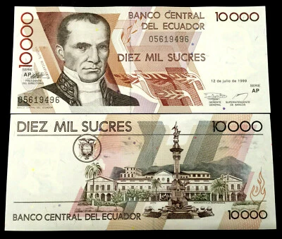Ecuador 10000 Sucres 1999 Banknote World Paper Money UNC Currency Bill Note - Image 1 of 3
