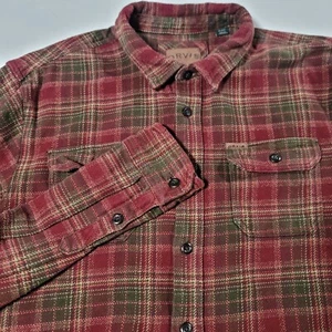 Orvis Shirt Mens XL Heavyweight Flannel Plaid Red Green Cotton Pockets Shacket - Picture 1 of 15