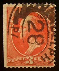 US 1887 #214 Vermilion 3c Washington Philadelphia Cancel Used - Picture 1 of 3