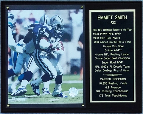 Emmitt Smith Dallas Cowboys 12x15 Cherry-Finished Stats Plaque Cover
