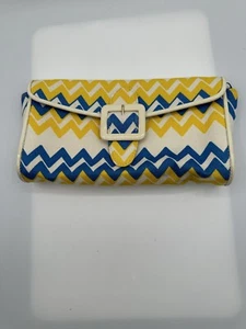 LK Bennett Multicolor Striped Canvas Ivory Patent Leather Trim Clutch Purse - Picture 1 of 11