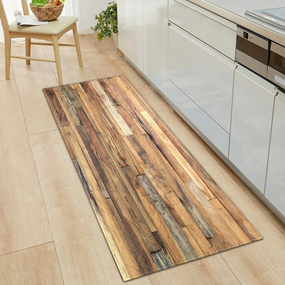Alfombra de piso de cocina dormitorio sala de estar alfombra entrada felpudo alfombras con patrón de madera Foto 1 de 4