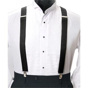NEW Mens Black Clip Suspenders Tuxedo Tux Braces X-Back NO PICK Mylar Clip - Picture 1 of 2