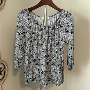 Michael Kors Navy Blue Paisley 3/4 Sleeve Top Sz S - Picture 1 of 7