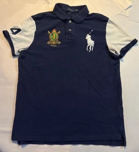 Polo Ralph Lauren Big Pony Crest L Custom Slim Fit Navy Blau Weiß 4 On Sleeve - Bild 1 von 5