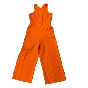 Sam Edelman Jumpsuit Women's 10 Coral Orange Crop V Neck Sleeveless - Picture 1 of 15