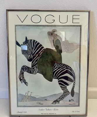 Impresión de portada de revista Art Vogue 1926 Zebra Rider mujer enmarcada 18x24 Foto 1 de 4