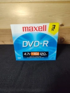Maxell DVD-R 3-Pack of Disks with Jewel Cases 4.7 GB / 16X 120 min. - New Sealed - Picture 1 of 7
