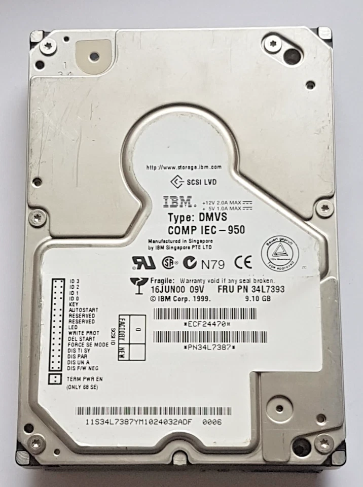 9.1 GB IBM Dmvs 09V Fru Pn 34L7393 10K RPM Ultra SCSI 68pin HDD 3.5 " Hard Drive - Image 1 of 1