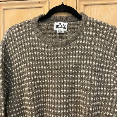 Woolrich Mens Vintage 90s USA Made Herringbone Sweater Medium Brown Taupe FA EXC - Image 1 of 4