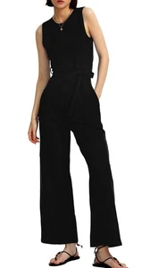 Mono negro fluido pierna ancha con cinturón CHERFLY 2025 - NUEVO - talla grande - Imagen 1 de 7