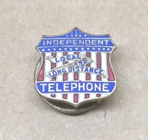 Independent Local & Long Distance Screw Back Lapel Pin Whitehead Hoag Telephone - Picture 1 of 4