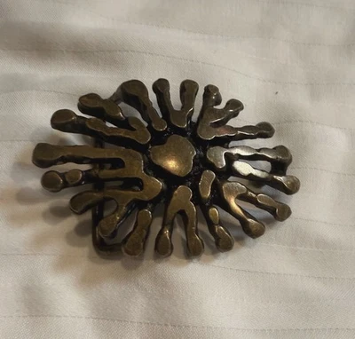 Vtg MCM Handcrafted Molten Brass Brutalist Abstract Art Sunburst Belt Buckle - Image 1 of 4