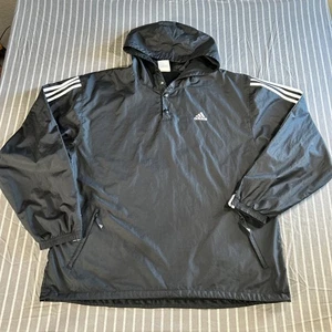 Adidas Jacket Mens XLarge Black Stripe Spell Out Pullover Button Up Windbreaker - Picture 1 of 5