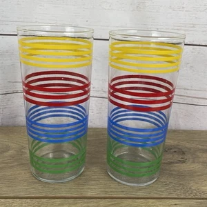Vintage Striped Tumblers Multicolor Glassware Mid Century Rainbow Primary MCM - Picture 1 of 5