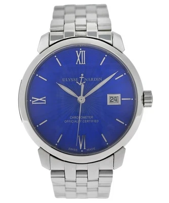Ulyse Nardin 经典 8153-111 计时表蓝色表盘钢制 40 毫米男式自动 — 第 1/4 张图片
