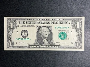 2017 $1 Dollar Bill Star Note E00520629* Richmond Circulated Crisp - Picture 1 of 3
