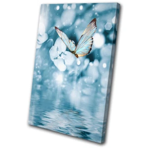 Blue Butterfly Tranquil  Animals SINGLE CANVAS WALL ART Picture Print - Picture 1 of 1