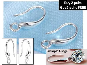 1 x Pair of 925 Stamped Silver Seed Shape Earring Hooks Ear Wires Findings *B2G2 - Picture 1 of 5