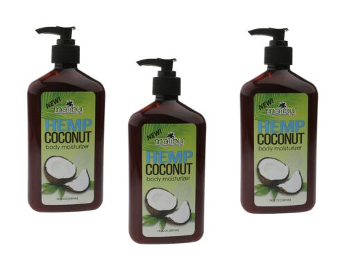 3 Pack Malibu Tan Hemp Coconut Body Moisturizer (54 fl oz) 3x 18 fl oz Bottle ea
