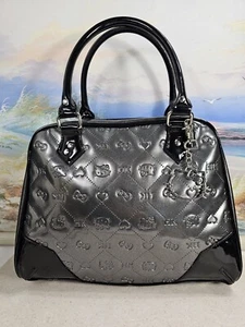 Hello Kitty Loungefly Embossed Satchel Patent RARE HK Charcoal Bag Purse Sanrio - Picture 1 of 18