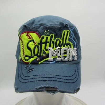 Softball Mom Hat Cap Blue Ball Stone Sports Momma Distressed Rusted* - Image 1 of 4