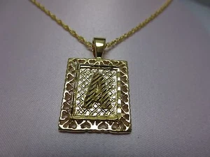 14KT GOLD EP 1 3/8 INCH FRAMED LETTER LARGE SQUARE A-W INITIAL CHARM & 18" ROPE - Picture 1 of 4