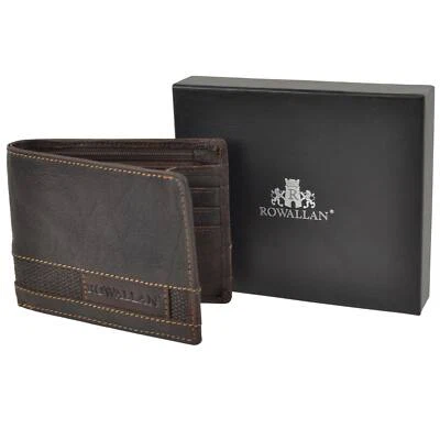 Mens Bi-Fold Buffalo Leather Wallet by Rowallan Panama Gift Box Rugged Stylish - Imagem 1 de 4