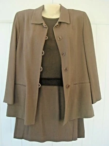 DKNY 12 WOMEN'S BROWN CHEVRON PRINT CAREER SKIRT SUIT JACKET & TOP 3-PIECE SET - Picture 1 of 12