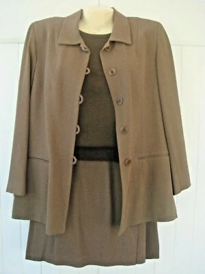 DKNY 12 MUJER MARRÓN CHEVRON ESTAMPADO CARRERA FALDA TRAJE CHAQUETA Y TOP CONJUNTO DE 3 PIEZAS Foto 1 de 4