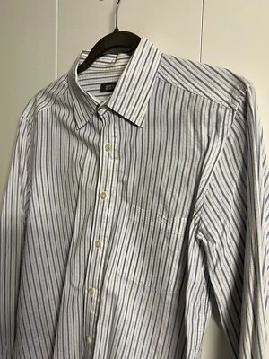 Camisa de vestir Kenneth Cole para hombre manga larga 100 % algodón blanco mediano con rayas azules Foto 1 de 4