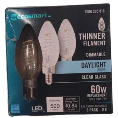 60W Equiv. B11 Dimmable E12 Candelabra Bendy Filament LED Edison Daylight (3-Pk) - Image 1 of 2