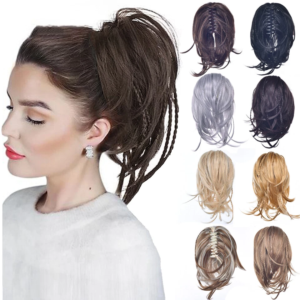SHINON Jaw Claw on Ponytails Hairpiece with Braids for Women Braided Pony Bun Extension