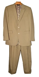 Jos A Bank Tan Cotton Blend 2 Button Mens Pleated Cuffed Pants Suit 42L - Picture 1 of 16