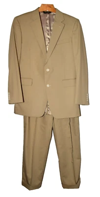 Jos A Bank Tan Cotton Blend 2 Button Mens Pleated Cuffed Pants Suit 42L - Image 1 of 4