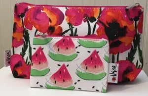 2 Pcs Clinique VERA Neumann Poppies & Watermelon Cosmetic Makeup Bag Small Purse - Picture 1 of 8