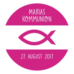 Aufkleber Fisch Ichthys 24 Stück 4cm pink personalisiert Kommunion Taufe Mädchen - Bild 1 von 2