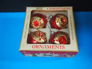 4 Vintage Christmas Glass Ornaments Santas World INDENTS  - Picture 1 of 2