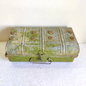 1940s Vintage Old Primitive Handpainted Treasure Trunk Box Decorative T648 - Picture 1 of 10