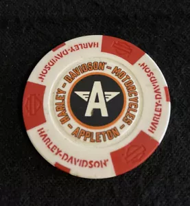 Appleton, Wisconsin Harley Davidson Poker Chip / White & Red - Picture 1 of 3