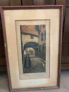 Framed Picture Lithograph Corp Rudolph Lesch NY Dietrich Cie Signed Woman Alley - Picture 1 of 6