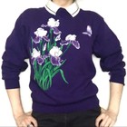 Vintage Sweatshirt Iris Flowers Purple‎ Grandma Sm