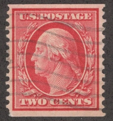 1909 US SC 353 2c Carmine, Washington, Coil Perf 12 Vertical DL WMK - Used VF/XF - Image 1 of 3