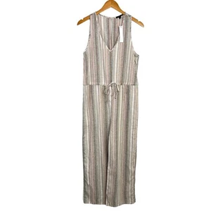 DREW Damen Jumpsuit gestreift Leinenmischung Gr. Small braun hellbraun ärmellos Kordelzug - Bild 1 von 10