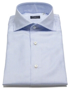 Camisa Finamore 1925 a cuadros azul claro con cuello de tiburón - Imagen 1 de 14