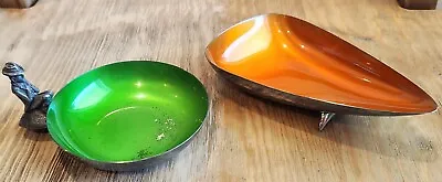 2x Lot Reed & Barton L192 Green Enamel Leprechaun Candy Dish & Orange Triangle • 20.24$